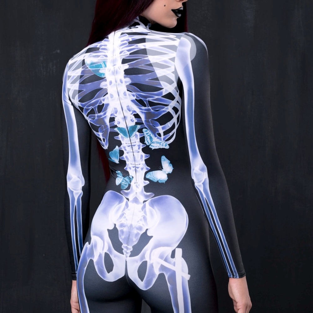 Badinka X-Ray Skeleton Back Zip Unitard size L